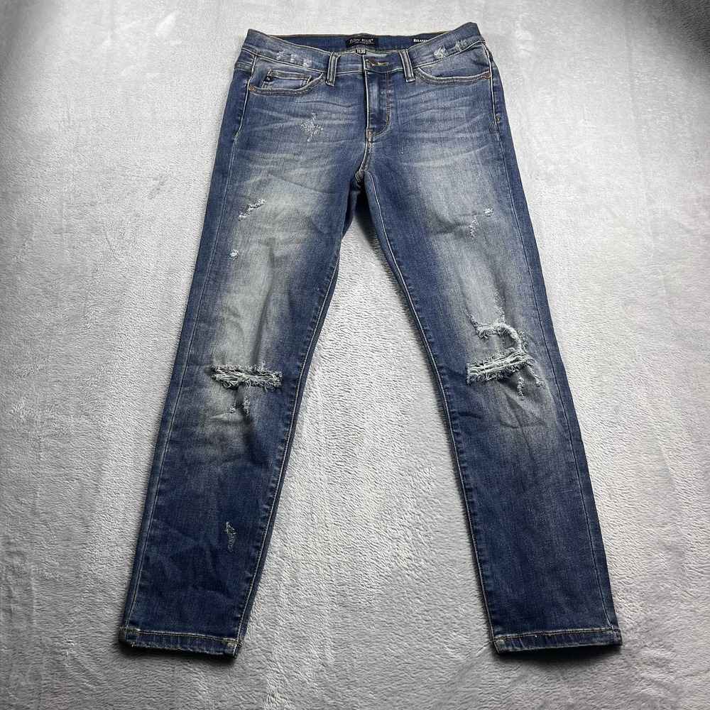 Judy Blue Jeans Womens 11/30 Blue Relaxed Fit Distressed Stretch Denim
